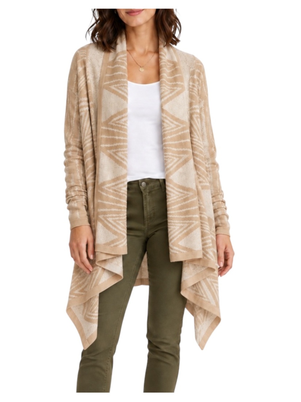 Anthropologie Moth Women’s XS Beige Geometric Waterfall Cardigan Wool Blend